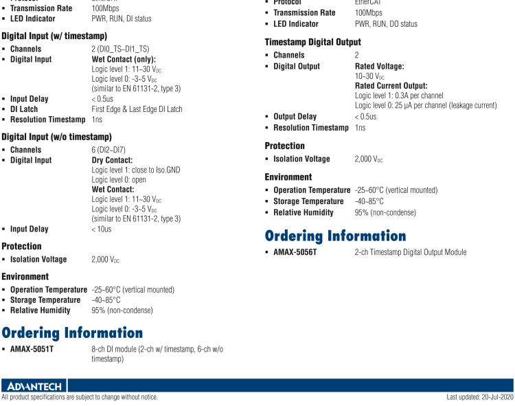 研華AMAX-5056T 2路帶時間戳數(shù)字量輸出模塊，0.3A 漏型（插片式）