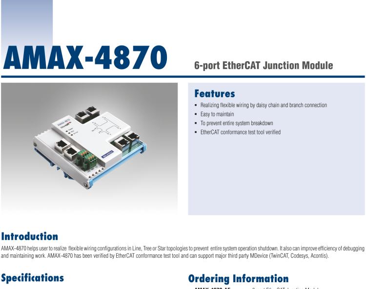 研華AMAX-4870 6-port EtherCAT Junction Module