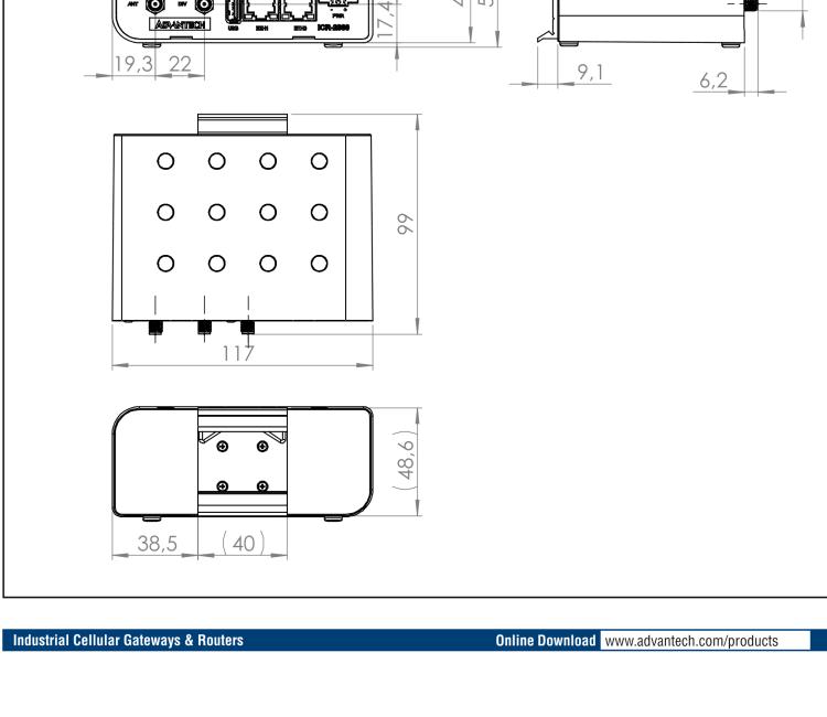 研華ICR-2834G ICR-2800, EMEA, 2x Ethernet, 2× RS232/RS485, USB, GPS, Metal, Without Accessories
