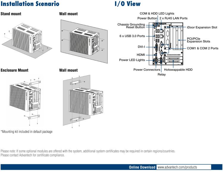 研華UNO-3285G 高效能嵌入式無(wú)風(fēng)扇工業(yè)電腦，搭配Intel? Core? i 處理器，4×PCI(e) 擴(kuò)展槽, 2×GbE, 2×mPCIe, HDMI, DVI-I