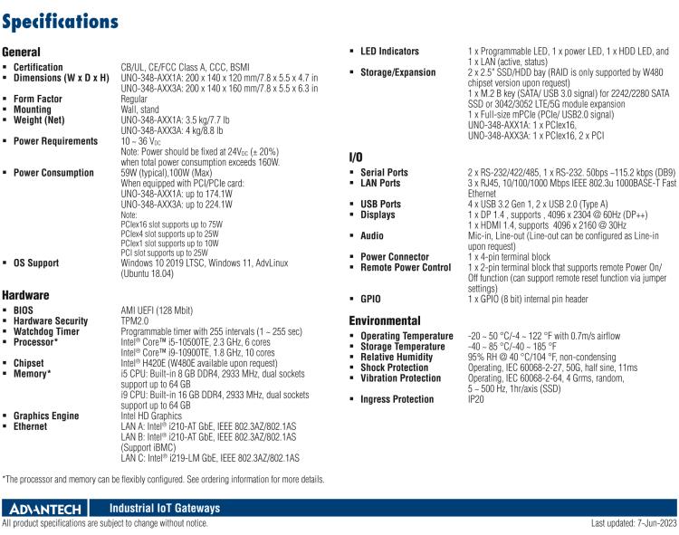 研華UNO-348 緊湊型嵌入式邊緣控制器，搭載第10代英特爾CPU，支持最多3個(gè)PCIe/PCI插槽，1個(gè)M.2 B鍵，1個(gè)mPCIe和2個(gè)2.5英寸SSD