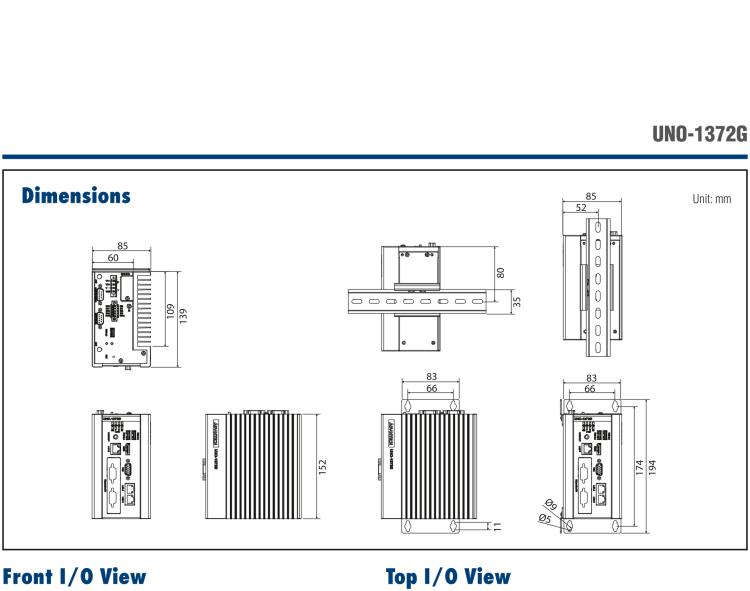 研華UNO-1372G 小型導軌安裝工業控制器,搭配英特爾?凌動? 四核處理器及4GB DDR3L內存,2×mPCIe,1×mSATA,2×COM,8×DI/O,3×USB,1×HDMI,1×VGA