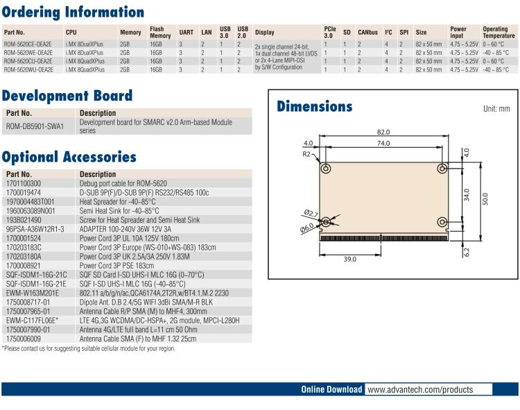 研華ROM-5620 基于NXP i.MX8X SMARC2.0 Arm核心板，多接口，低功耗設(shè)計