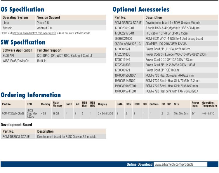 研華ROM-7720 基于NXP i.MX 8QM Qseven Arm核心模塊，多核異構(gòu)，具備優(yōu)異的計(jì)算及圖形顯示性能