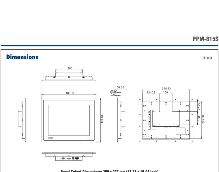 研華FPM-815S 15“英寸工業顯示器與電阻觸摸控制，直接VGA, DP端口，和304不銹鋼前面板