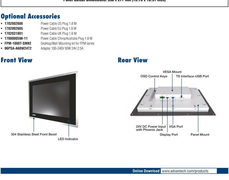 研華FPM-815S 15“英寸工業顯示器與電阻觸摸控制，直接VGA, DP端口，和304不銹鋼前面板