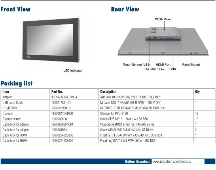 研華FPM-221W 21.5寸Full HD工業(yè)顯示器，支持多點(diǎn)觸控，支持HDMI端口