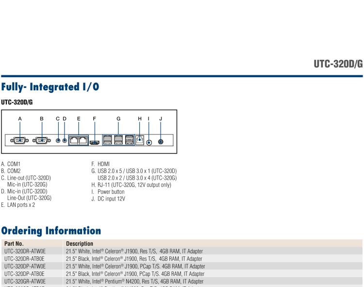 研華UTC-320D 21.5" 多功能觸控一體機，內置Intel? Celeron? J1900處理器