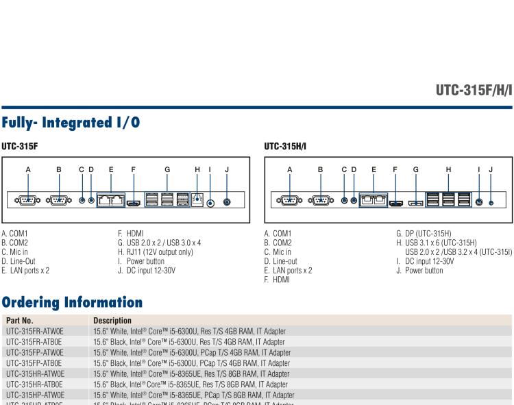 研華UTC-315F 15.6" 多功能觸控一體機，內(nèi)置Intel? Core? i5-6300U