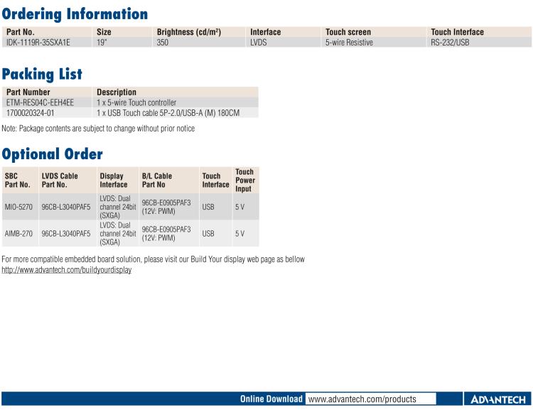研華IDK-1119 19" SXGA 工業顯示套件，帶觸摸屏解決方案
