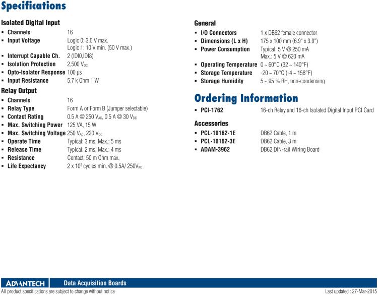 研華PCI-1762 16路隔離數字量輸入和16路繼電器輸出卡