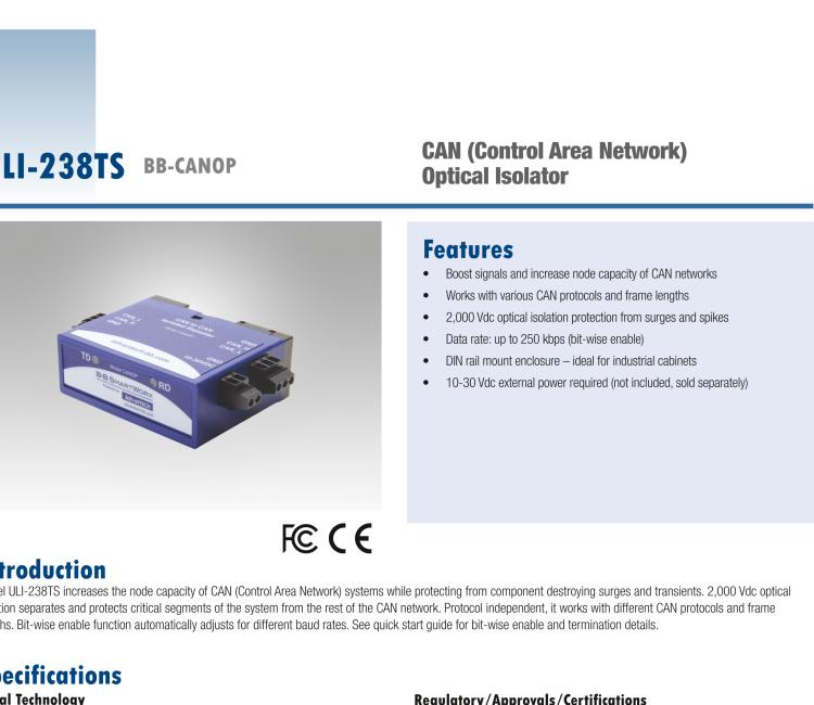 研華BB-CANOP ULI-238TS CAN（控制區域網絡）光隔離器/中繼器 端子座連接器